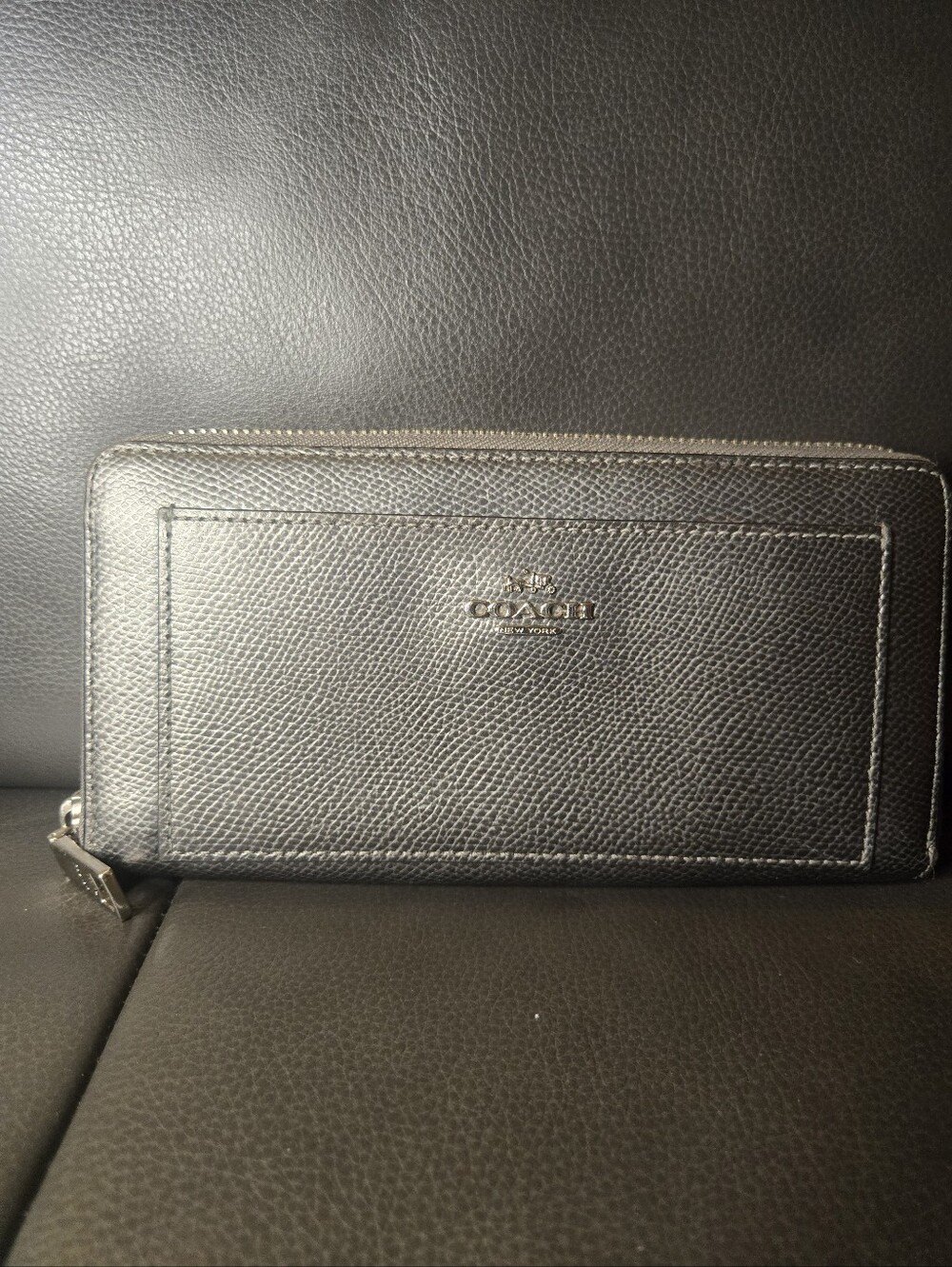 Coach Charcoal/Black Leather Zip Around Wallet